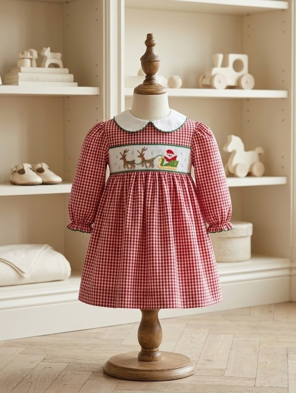 Petit Ami Smocked Santa & Reindeer Holiday Dress with Bloomers | Sizes 24M